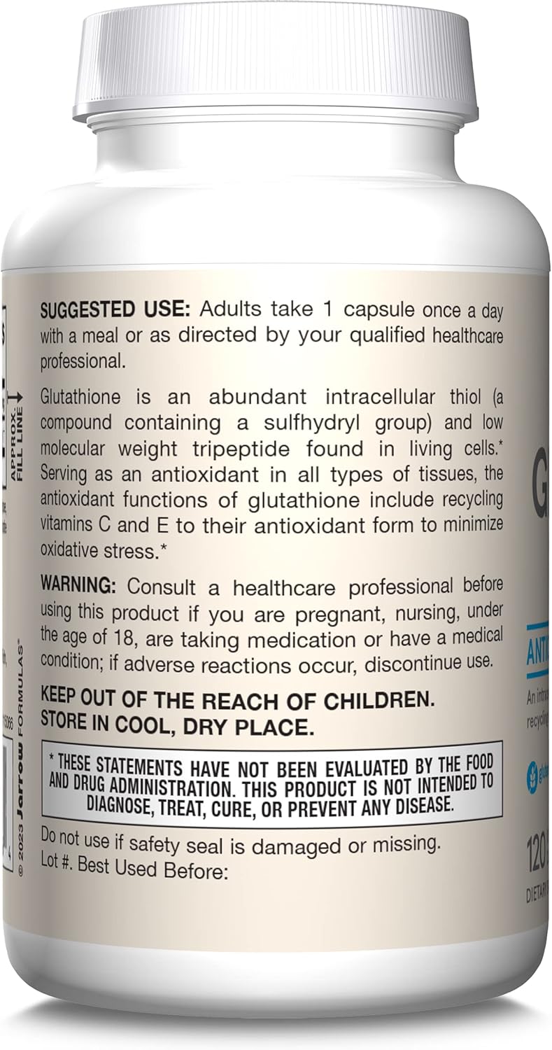 Bulk Pack of Jarrow Formulas Glutathione Reduced 500 mg Capsules - Antioxidant Support for Vitamins C & E - Non-GMO, Gluten Free, Vegan - 1440 Capsules Total
