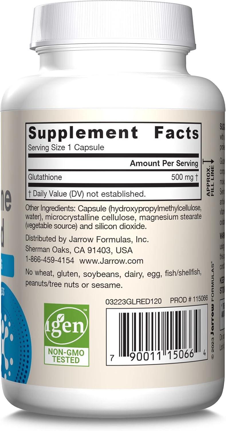 Bulk Pack of Jarrow Formulas Glutathione Reduced 500 mg Capsules - Antioxidant Support for Vitamins C & E - Non-GMO, Gluten Free, Vegan - 1440 Capsules Total