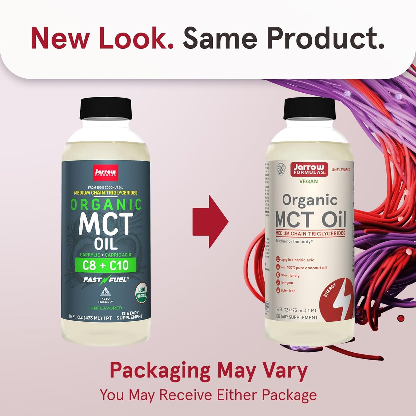 Bulk Pack of Jarrow Formulas Organic MCT Oil - 16 fl oz Each - Brain & Muscle Fuel - C8 & C10 - Keto Friendly - Unflavored - 12 Pack