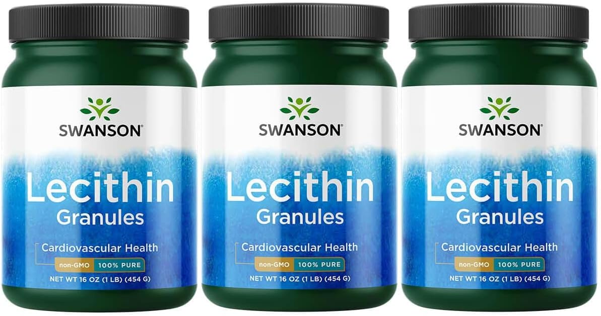 Bulk Pack of Swanson Non-GMO 100% Pure Lecithin Granules - 16 oz each (48 oz total)