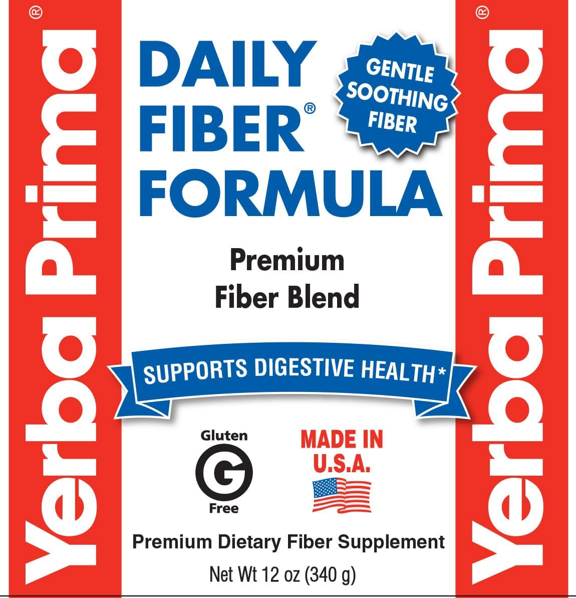 Bulk Pack of Yerba Prima Daily Fiber Formula Powder - 12 oz x 4 - Soluble & Insoluble Fiber Supplement for Gut Health - Vegan, Non-GMO, Gluten-Free