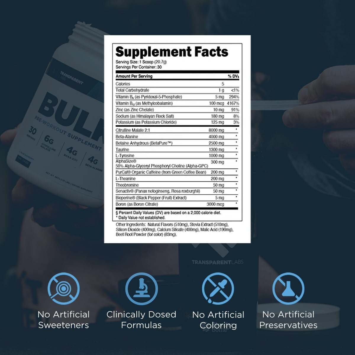 Bulk Pre Workout Powder - Transparent Labs Advanced Formula for Muscle Building and Strength - Peach Mango Flavor, 30 Servings