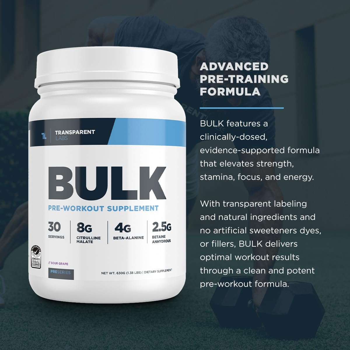 Bulk Pre Workout Powder - Transparent Labs Advanced Formula for Muscle Building and Strength - Peach Mango Flavor, 30 Servings