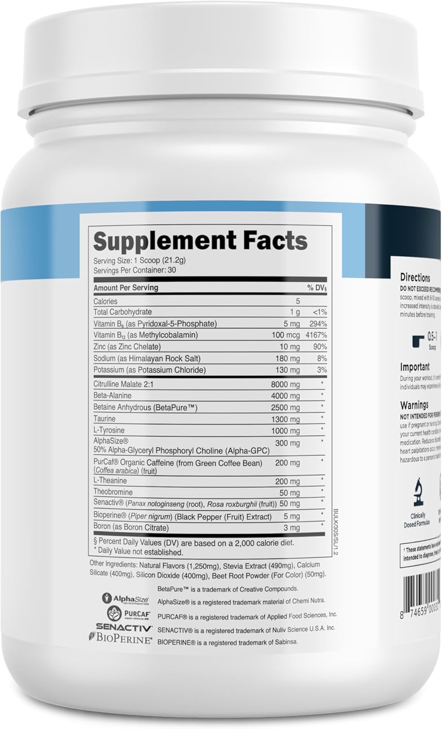 Bulk Pre Workout Powder with Natural Sweeteners - Advanced Formula for Muscle Building and Strength - 30 Servings, Strawberry Lemonade