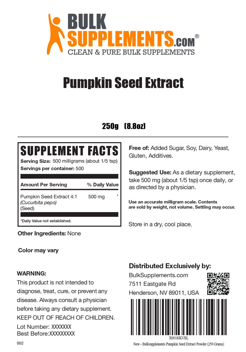 Bulk Pumpkin Seed Extract Powder for Bladder Support and Soluble Fiber (250g - 8.8oz)