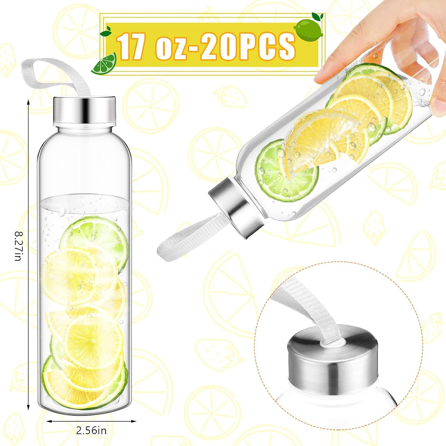 Bulk Set of 40 Reusable 17 oz Water Bottles with Stainless Steel Leak Proof Lids and Carrying Straps - Ideal for Cheerleader Team Gifts and Outdoor Sports