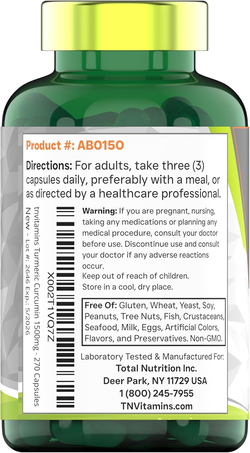 Bulk Size Golden Turmeric Curcumin Capsules with Black Pepper - 1500 MG, 270 Capsules - Non-GMO, Made in USA - 3 Month Supply