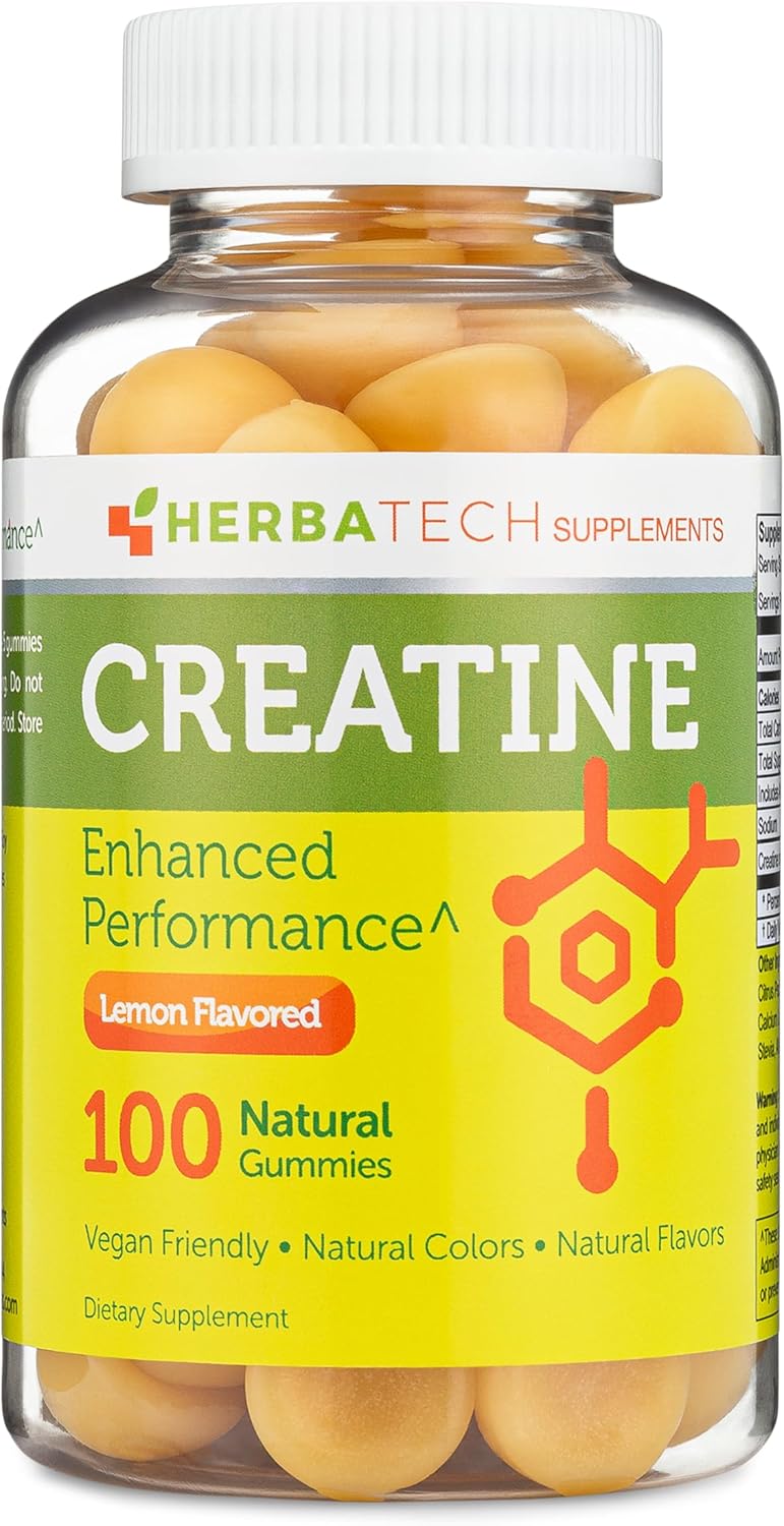 Bulk Size USA-Made Herbatech Creatine Monohydrate Gummies (100 Count, 5,000 mg) for Men and Women - Natural Chewy Supplement