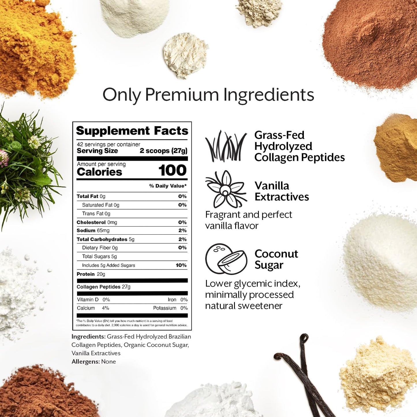 Bulk Vanilla Collagen Peptides Powder - Hydrolyzed Protein for Skin, Bones & Joints - 2.5lb - Mix in Shakes & Baking