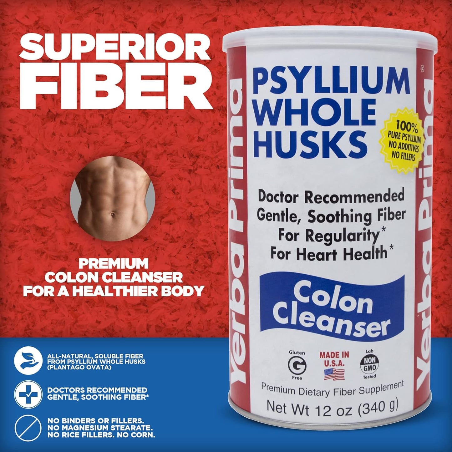 Bulk Yerba Prima Psyllium Husk Fiber Supplement - 36 Ounces, Non GMO, Gluten Free, Vegan, Colon Cleansing, Gut Health Support
