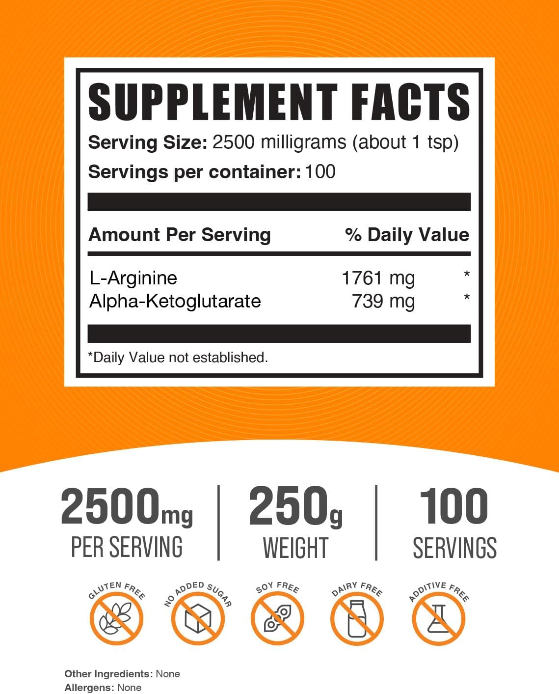BulkSupplements AAKG Powder - 2500mg per Serving, Gluten Free Arginine Alpha-Ketoglutarate Supplement - Unflavored, 250g (8.8 oz)