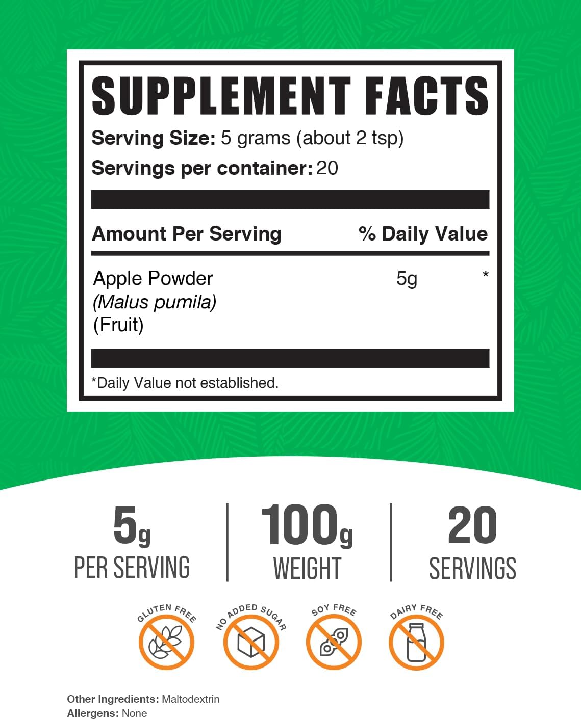 BulkSupplements Apple Fruit Powder - Natural Superfood for Digestive Support, Gluten-Free, 100g (3.5 oz)