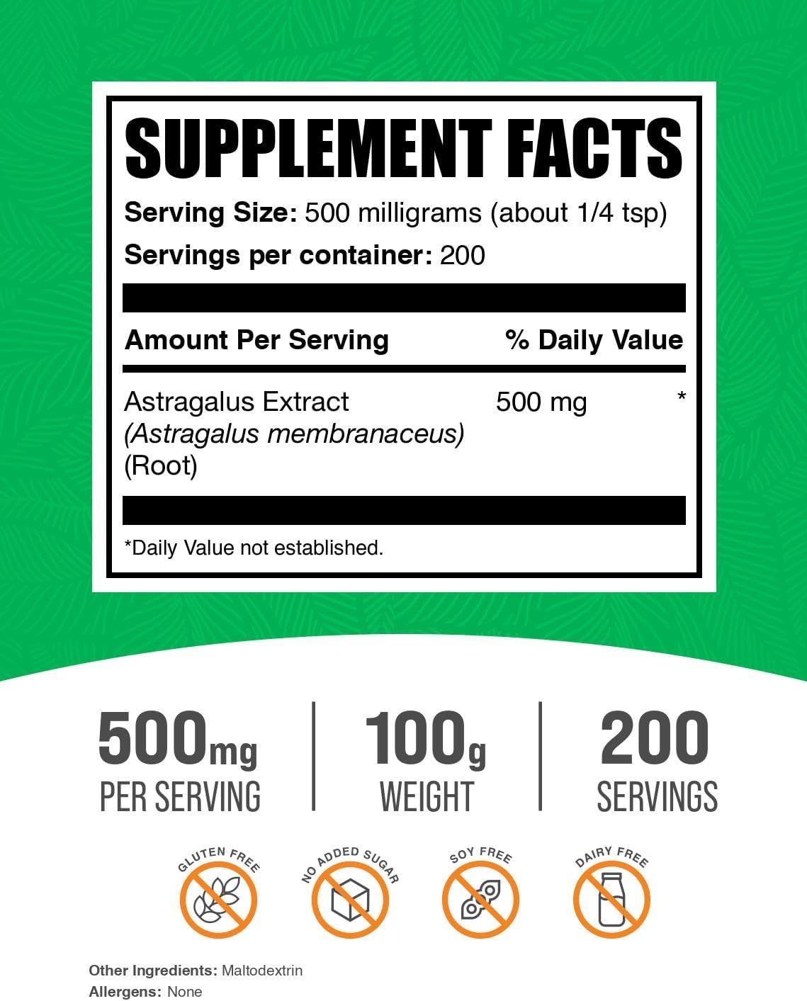 BulkSupplements Astragalus Root Extract Powder - 500mg per Serving - 100g (3.5 oz) - Vegan & Gluten Free - Astragalus Supplement Pack of 1