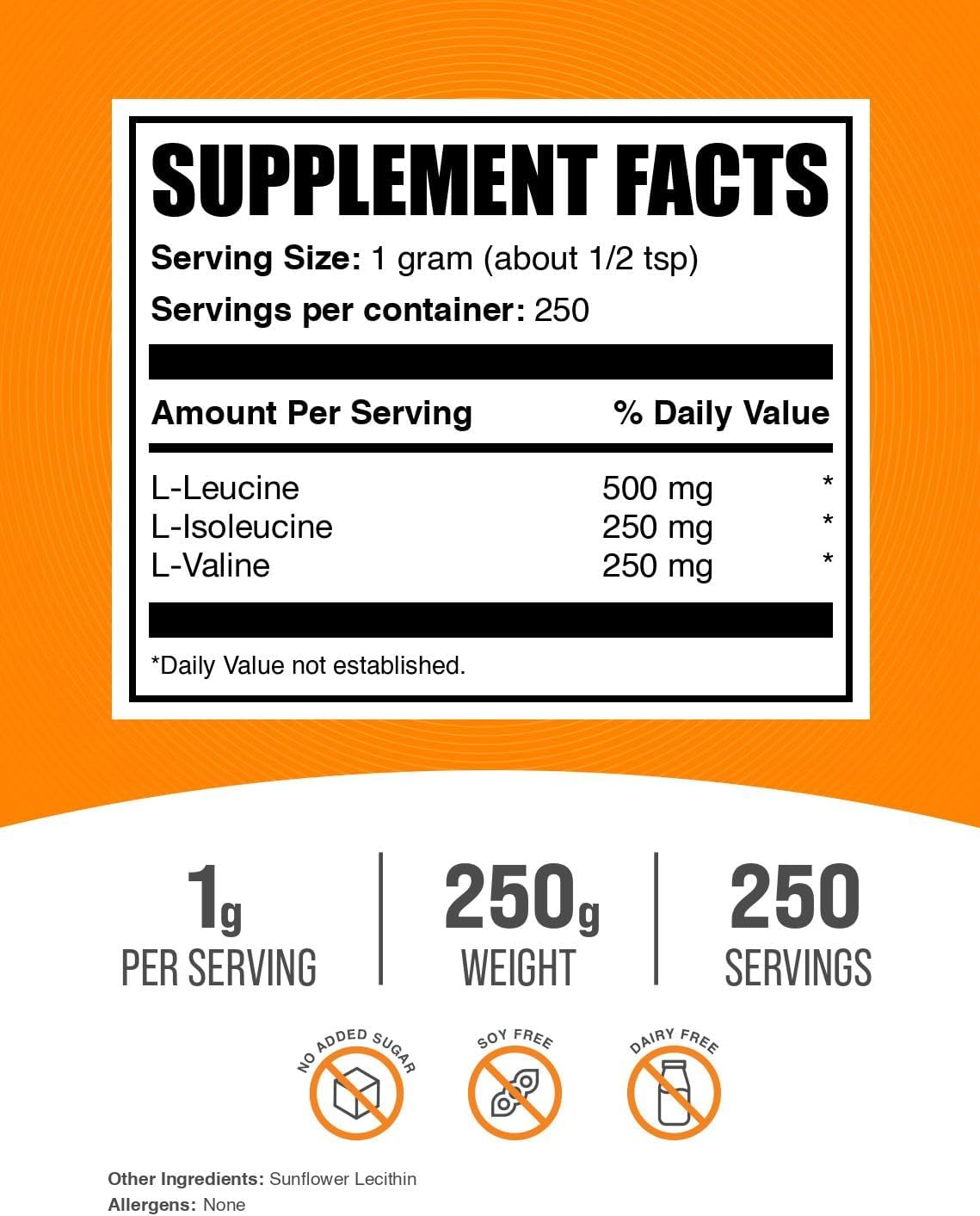 BulkSupplements BCAA Powder 2:1:1 - Unflavored Gluten Free Amino Acids Supplement 250g
