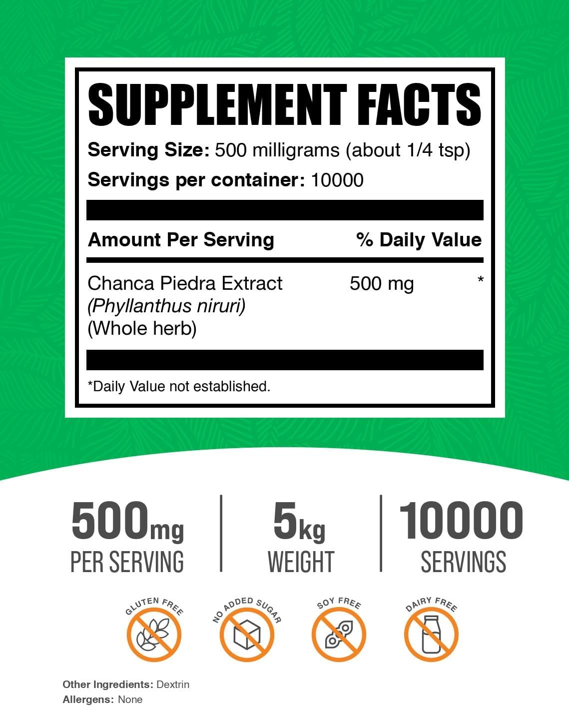 BulkSupplements Chanca Piedra Extract Powder - Herbal Stone Breaker Supplement - Gluten Free, 500mg per Serving - 5kg (11 lbs) Pack of 5