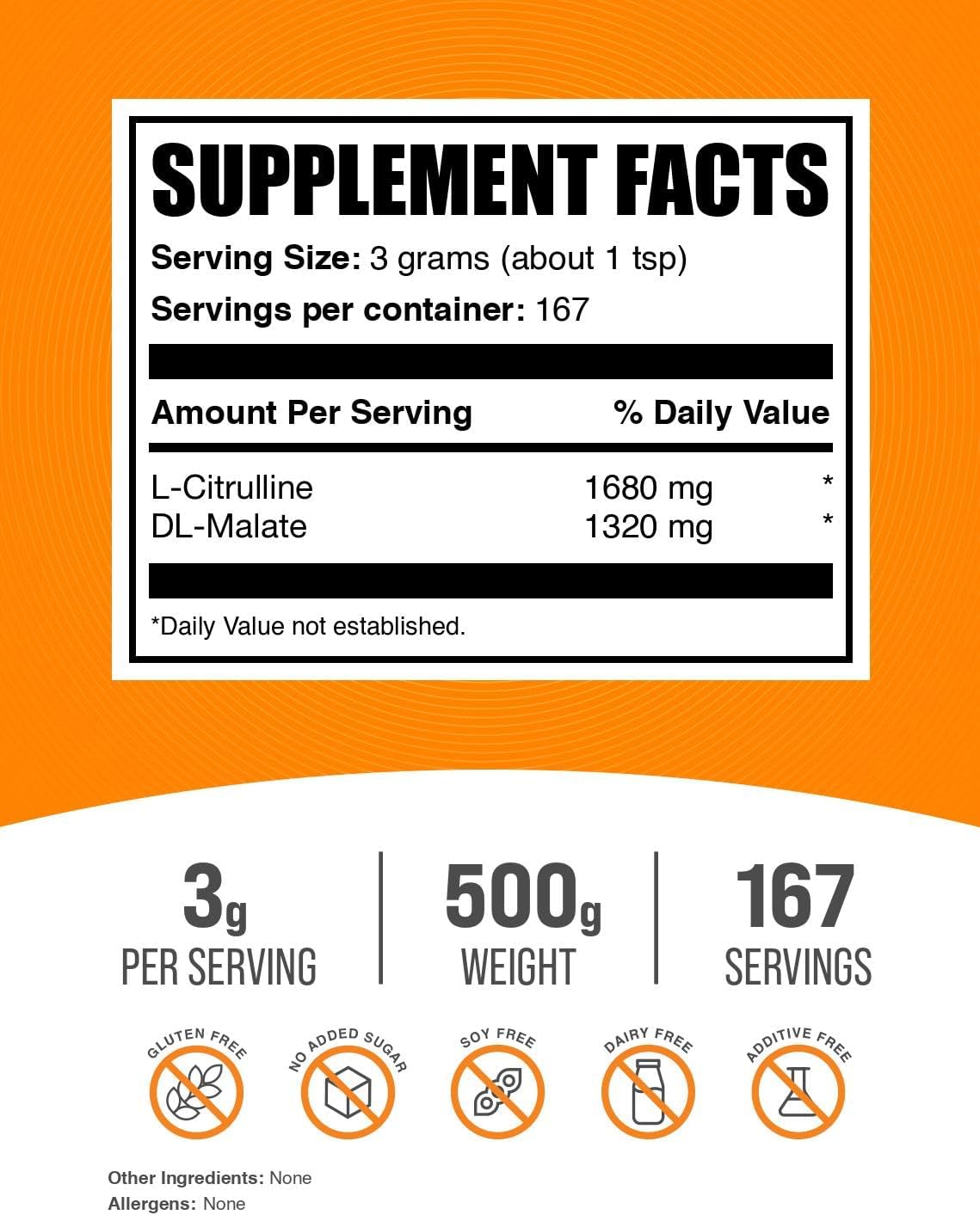 BulkSupplements Citrulline Malate Powder - Unflavored L-Citrulline Supplement - Gluten Free, 500g (1.1 lbs) Pack - 3g per Serving