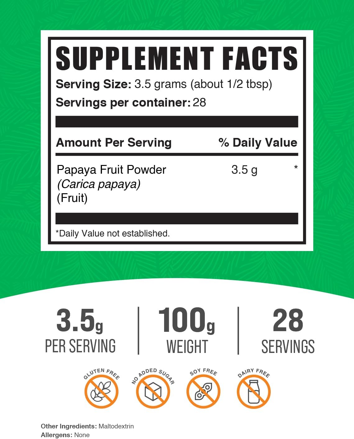 BulkSupplements Papaya Fruit Powder - Digestion Support Supplement, Carica Papaya Powder, Gluten Free, 100g (3.5 oz) - Single Pack