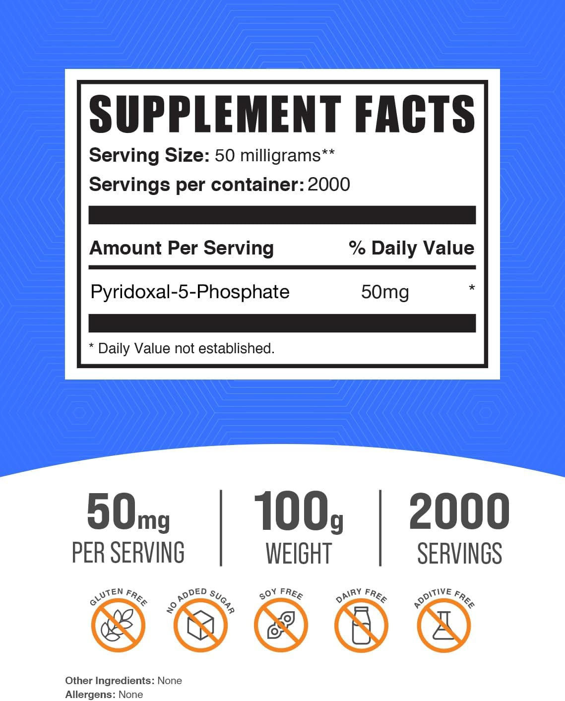 BulkSupplements Pyridoxal 5 Phosphate Powder - P-5-P Vitamin B6 Supplement, Gluten Free, 50mg per Serving, 100g Pack