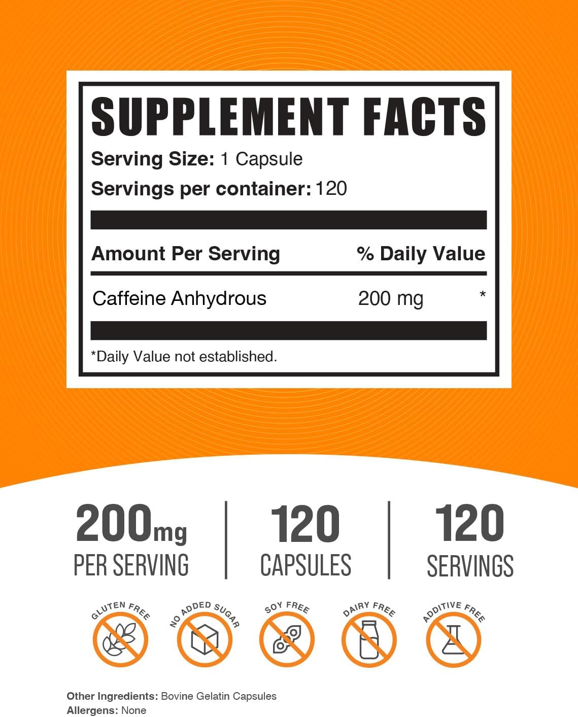 BulkSupplements.com 200mg Caffeine Capsules - Energy Support Supplements for Alertness - 120 Capsules, 1 Capsule per Serving