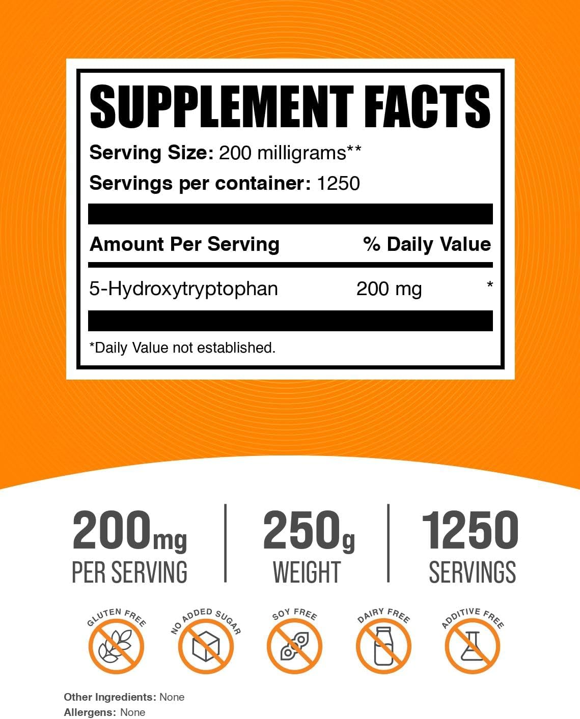 BulkSupplements.com 5-HTP Powder - Mood Support Supplement - 5-Hydroxytryptophan 200mg - Gluten Free, 250g (8.8 oz)