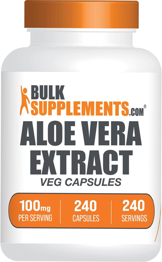 BulkSupplements.com Aloe Vera Extract Capsules - Herbal Supplement, Gluten Free, 240 Veg Capsules - 1 Capsule Serving Size