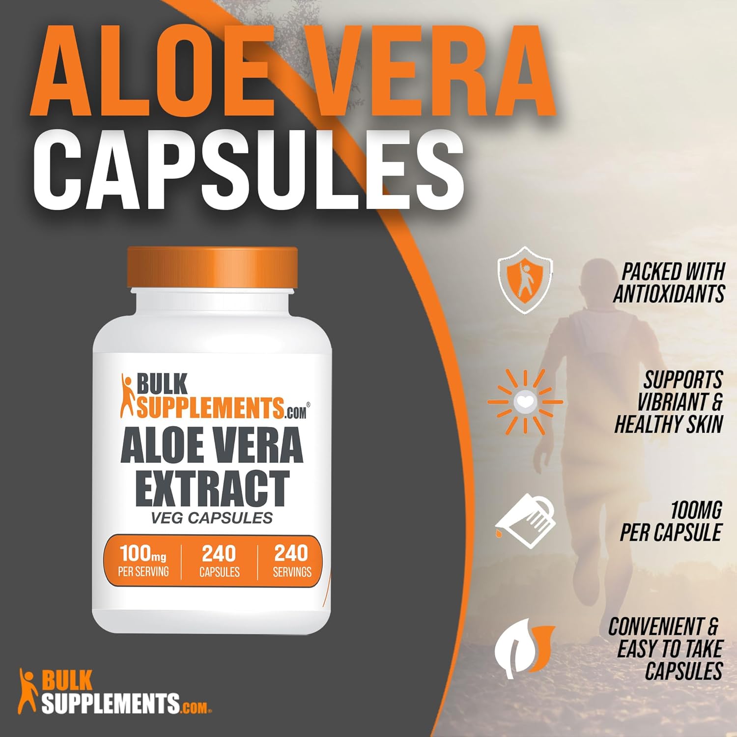 BulkSupplements.com Aloe Vera Extract Capsules - Herbal Supplement, Gluten Free, 240 Veg Capsules - 1 Capsule Serving Size