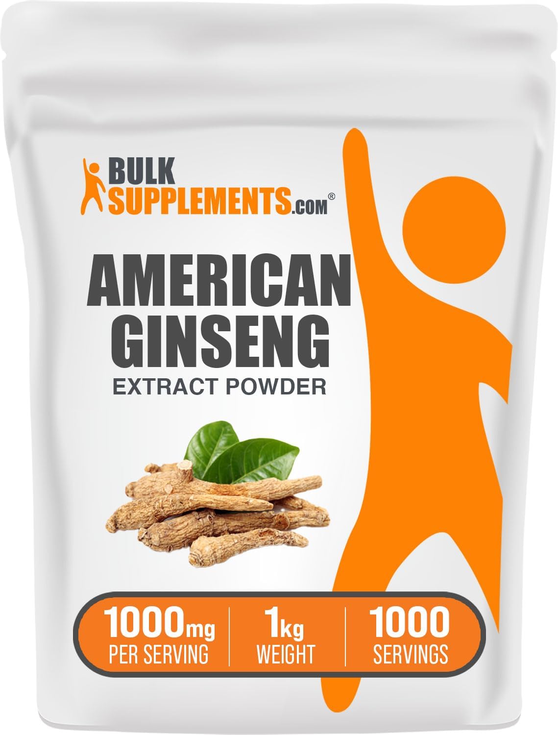 BulkSupplements.com American Ginseng Extract Powder - 1kg (2.2 lbs) - Gluten Free Ginseng Supplement - 1000mg per Serving - Herbal Supplements - Pack of 1