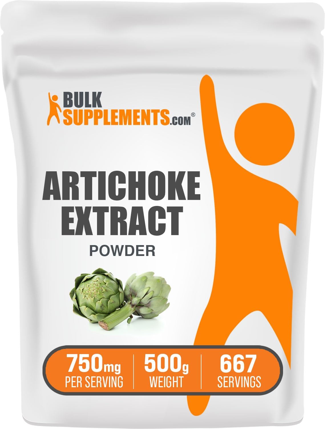 BulkSupplements.com Artichoke Extract Powder - 750mg per Serving, Herbal & Gluten Free Supplement, 500g (1.1 lbs) - Pure Artichoke Leaf & Stem Extract Powder (Pack of 1)