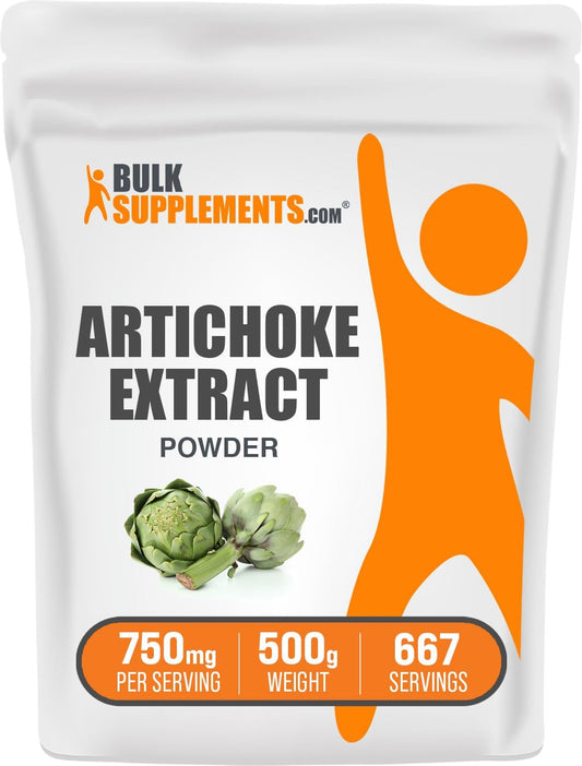 BulkSupplements.com Artichoke Extract Powder - 750mg per Serving, Herbal & Gluten Free Supplement, 500g (1.1 lbs) - Pure Artichoke Leaf & Stem Extract Powder (Pack of 1)