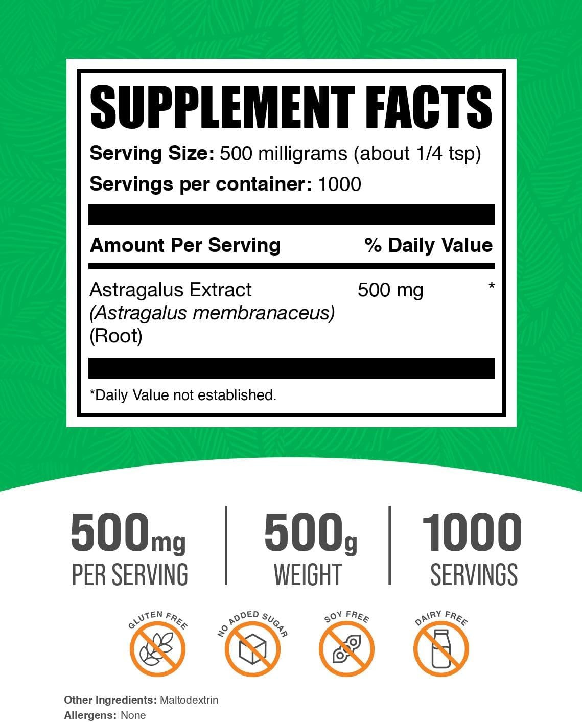 BulkSupplements.com Astragalus Root Extract Powder - 500mg per Serving, 500g (1.1 lbs) - Vegan & Gluten Free Dietary Supplement