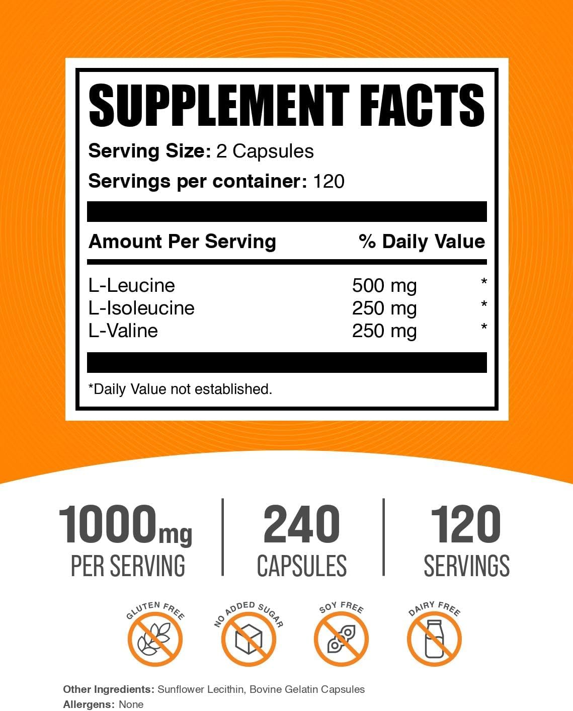 BulkSupplements.com BCAA 2:1:1 Capsules - Branched Chain Amino Acid Supplements, Gluten-Free - 240 Capsules