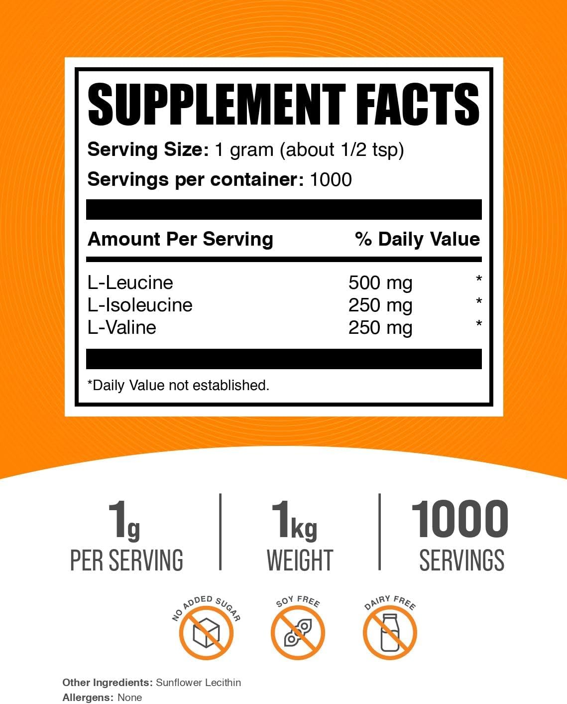 BulkSupplements.com BCAA Powder - Unflavored & Gluten-Free BCAA Supplement, 1000mg per Serving, 1kg (2.2 lbs) Pack of 1