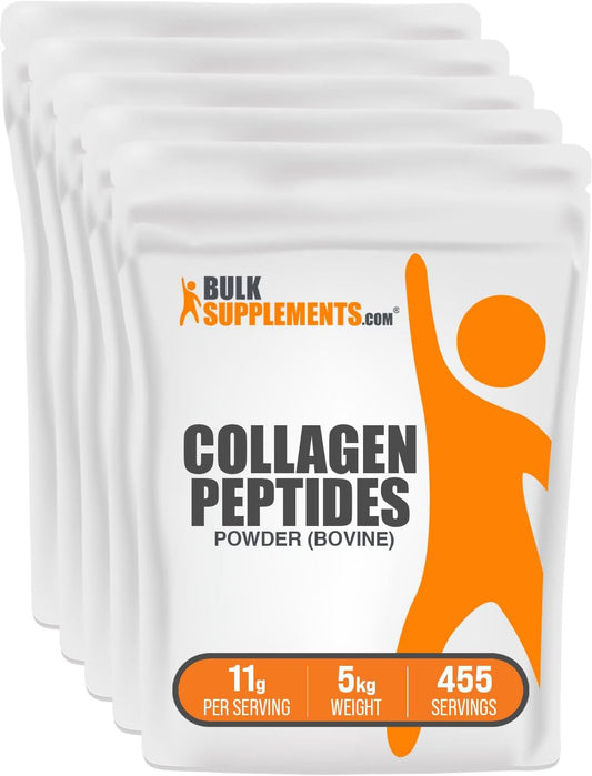 BulkSupplements.com Bovine Collagen Peptides Powder - Hydrolyzed Powdered Supplement, Gluten Free, 11g per Serving, 5kg (11 lbs) - Pack of 5