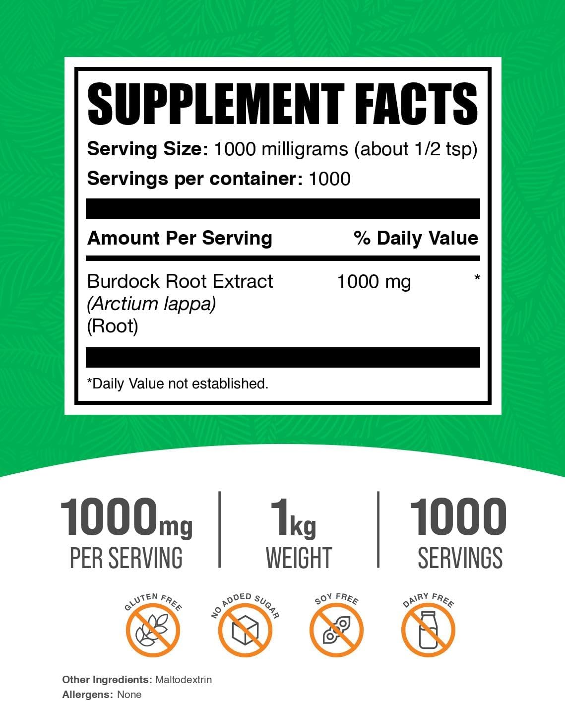 BulkSupplements.com Burdock Root Extract Powder - Herbal Supplement, Gluten Free, 1000mg per Serving, 1kg (2.2 lbs) (Pack of 1)
