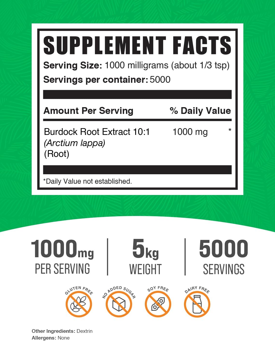 BulkSupplements.com Burdock Root Extract Powder - Herbal Supplement, Gluten Free, 1000mg per Serving, 5kg (11 lbs) (Pack of 5) - Bulk Size offer