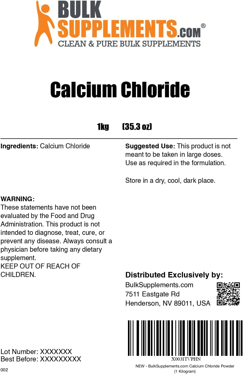 BulkSupplements.com Calcium Chloride Dihydrate Powder - Food Grade Calcium Supplement, Food Additive, Gluten Free - 1kg (2.2 lbs) Pack