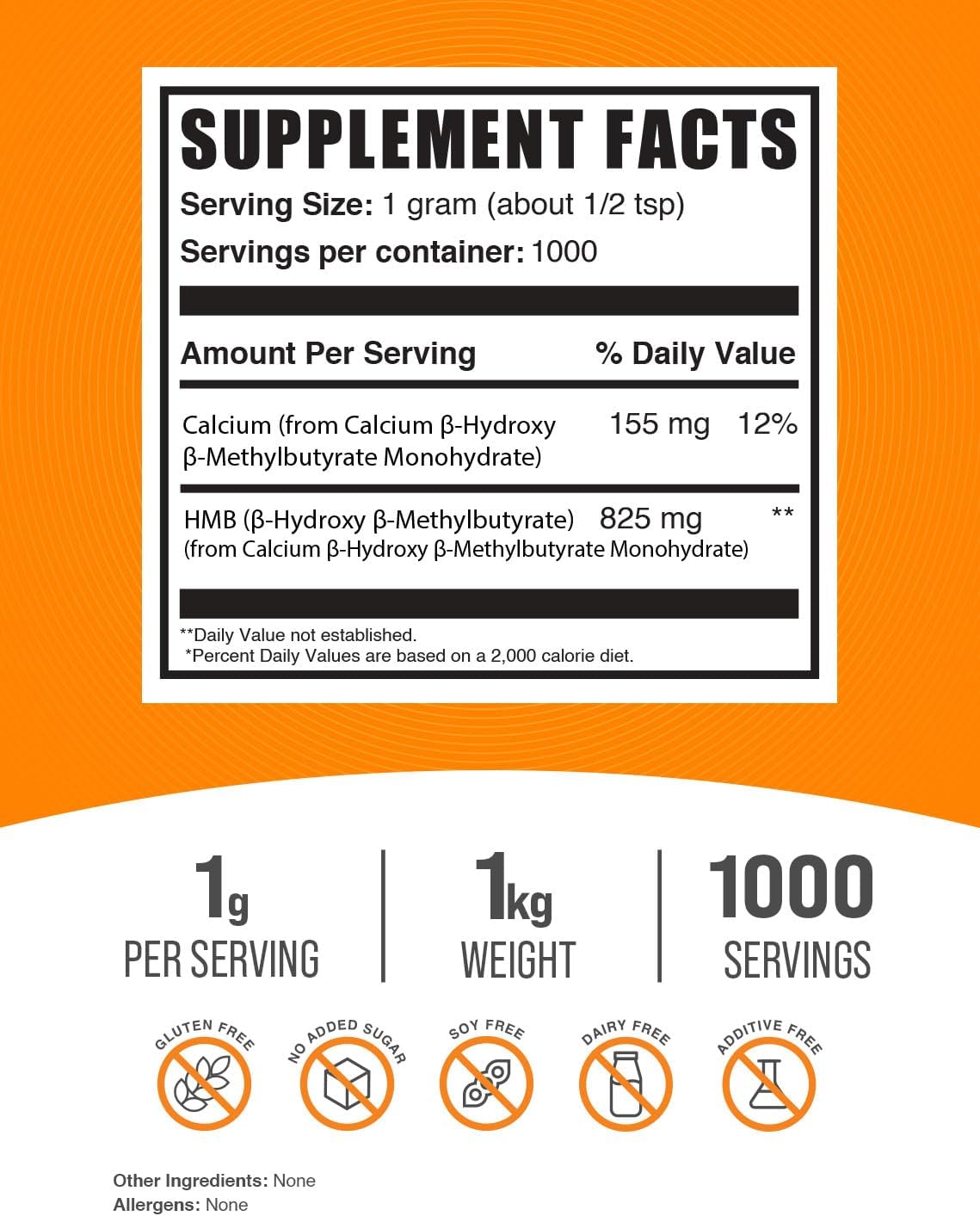 BulkSupplements.com Calcium HMB Powder - Beta-Hydroxy Beta-Methylbutyrate Supplements - 1000mg per Serving, Gluten Free - 5kg (11 lbs) Pack of 5