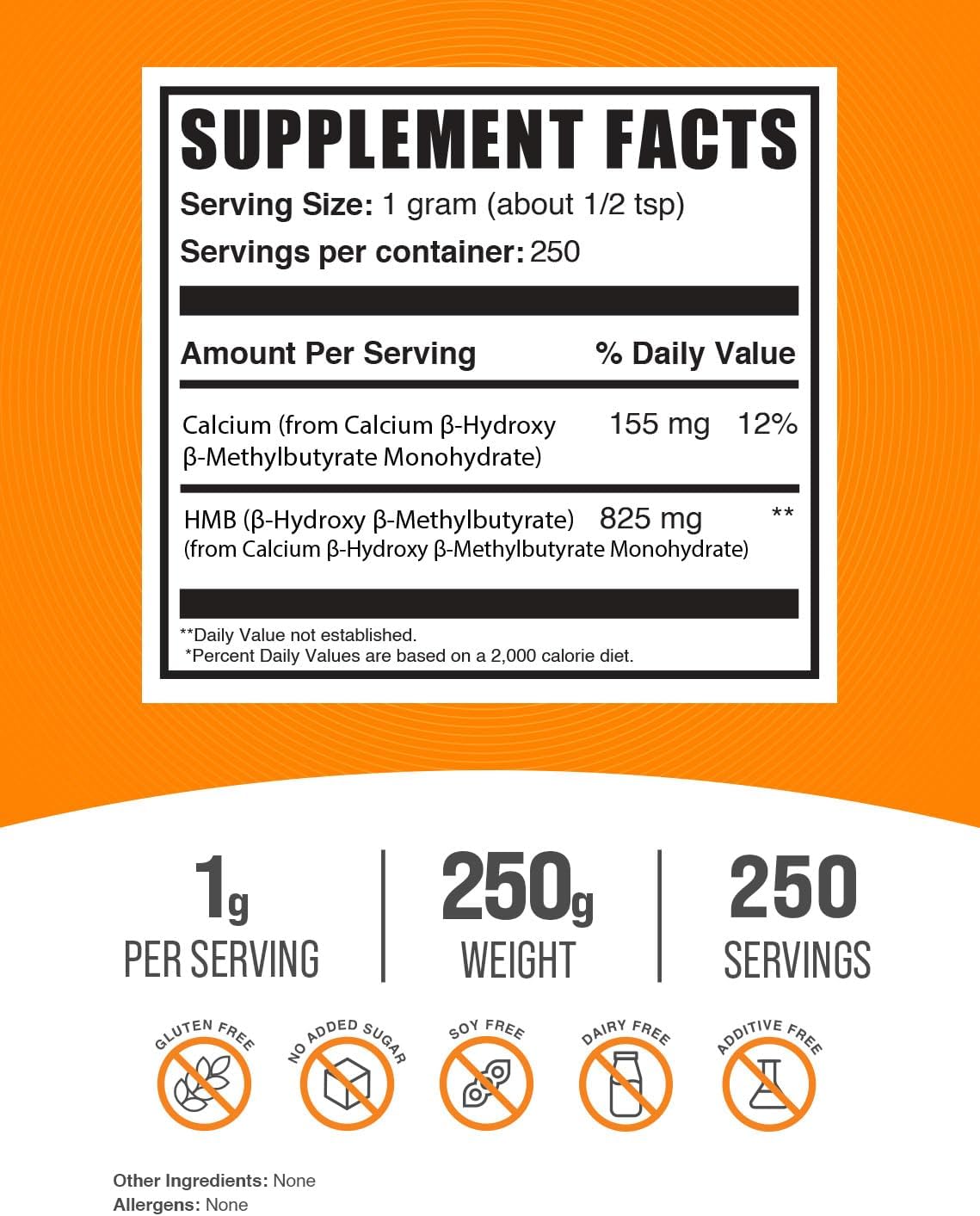 BulkSupplements.com Calcium HMB Powder - Beta-Hydroxy Beta-Methylbutyrate Supplements - Gluten Free - 1000mg per Serving - 250g (8.8 oz) Pack
