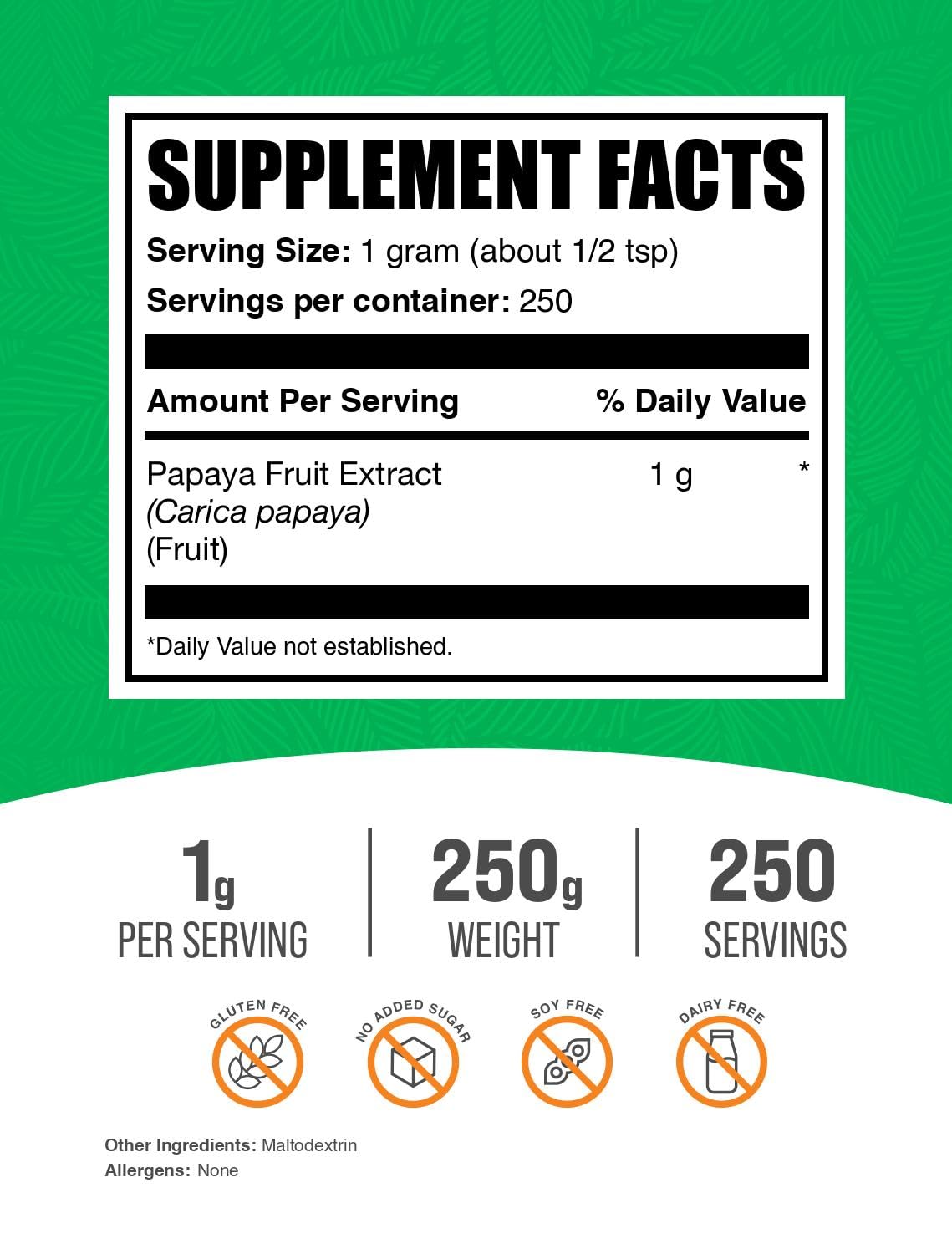 BulkSupplements.com Carica Papaya Fruit Extract Powder - Digestive Support Supplement, Gluten Free Papaya Powder, 1000mg per Serving, 250g (8.8 oz) (1 Pack)