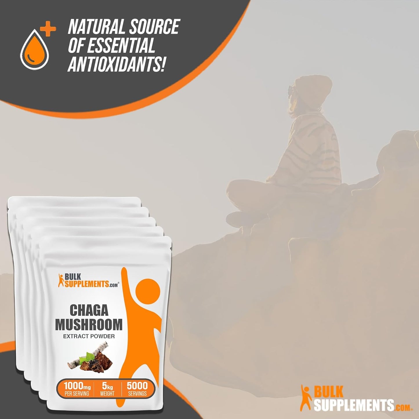 BulkSupplements.com Chaga Mushroom Extract Powder - 1000mg per Serving, Gluten Free Supplement in Bulk (5kg)