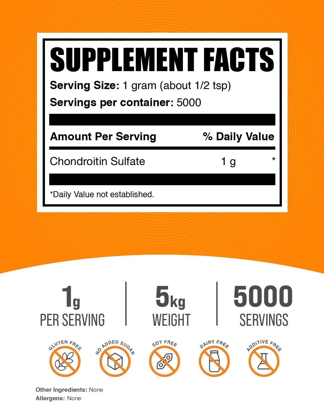 BulkSupplements.com Chondroitin Sulfate Powder - 1000mg Supplements, Gluten-Free, 5kg (11 lbs) Pack of 5