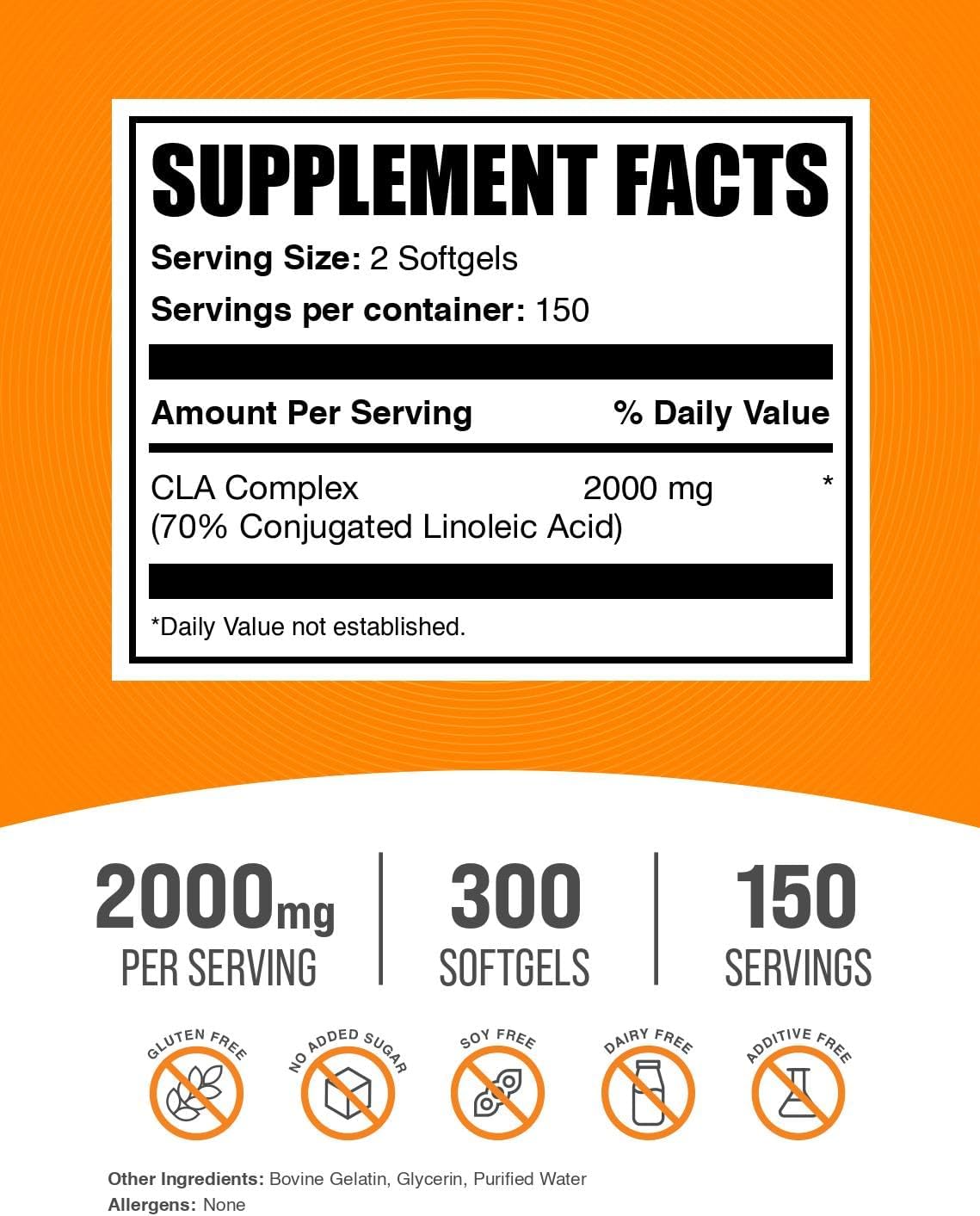BulkSupplements.com CLA Softgels - High Potency CLA Safflower Capsules, 2000mg CLA Pills, 300 Softgels, 150-Day Supply