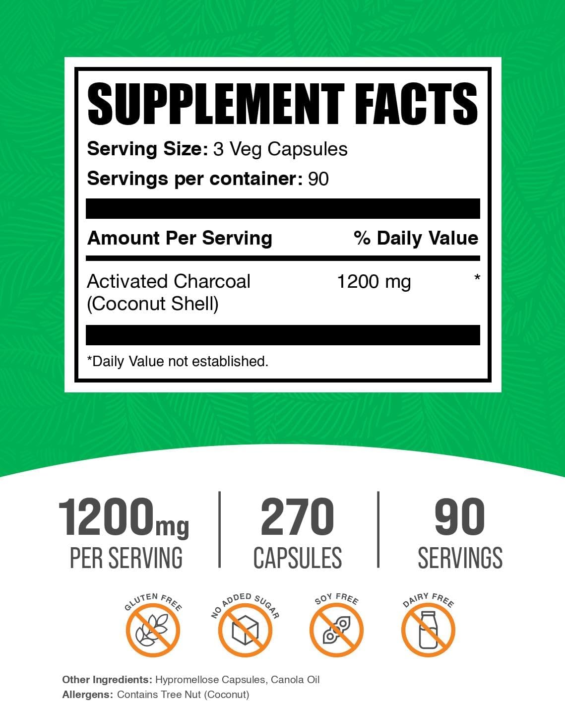 BulkSupplements.com Coconut Charcoal Capsules - Kidney Support, Vegan Activated Charcoal Pills, 270 Veg Capsules, 1200mg per Serving