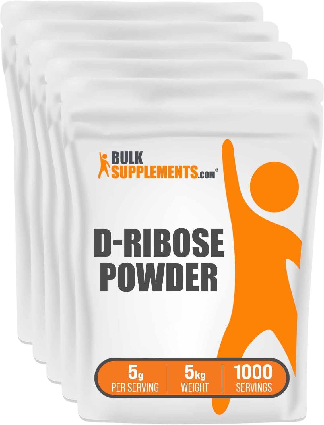 BulkSupplements.com D-Ribose Powder - High Strength Ribose Supplement for Energy Support - 5000mg Unflavored & Gluten Free Powder - 5kg (11 lbs) Pack of 5