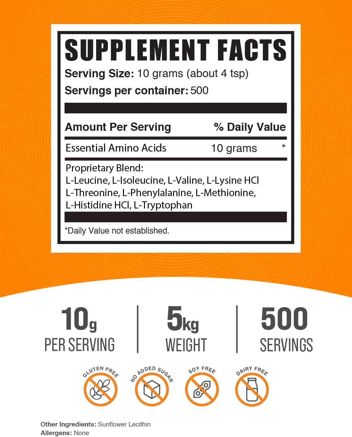 BulkSupplements.com Essential Amino Acids Powder - Unflavored & Gluten Free EAA Supplement - 10g EAAs per Serving - 5kg (11 lbs) Pack of 5