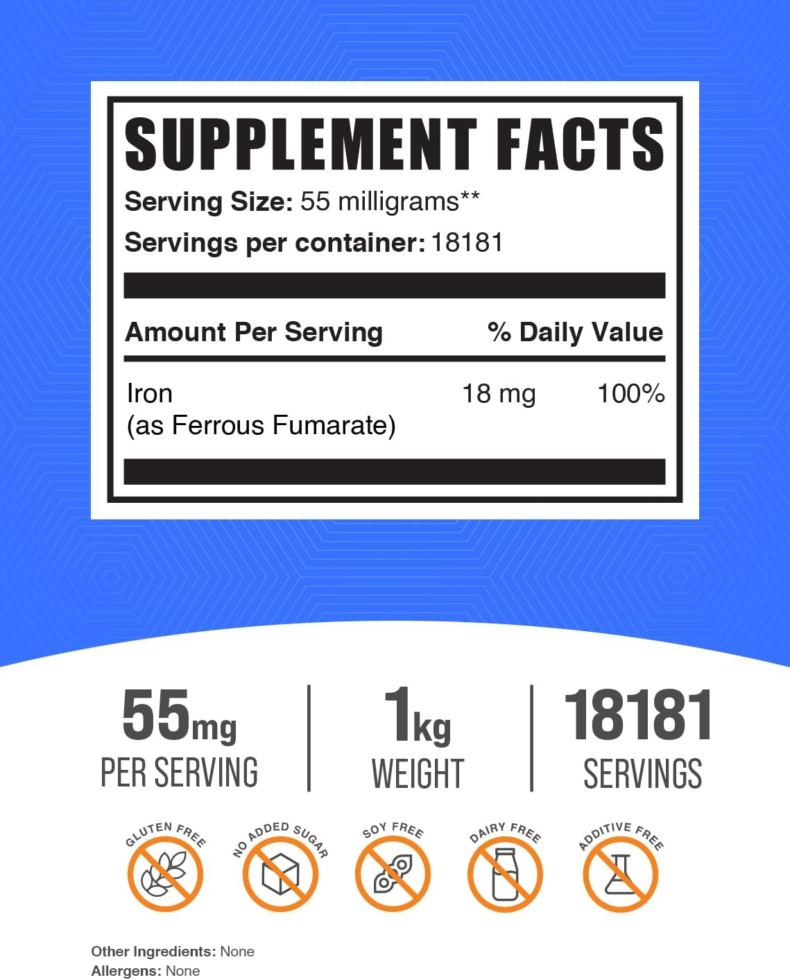 BulkSupplements.com Ferrous Fumarate Powder - Iron Supplement, 18mg Iron per Serving, Gluten Free, 1kg (2.2 lbs) Pack of 1