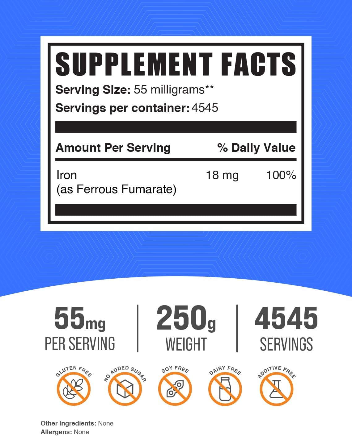 BulkSupplements.com Ferrous Fumarate Powder - Iron Supplement, 18mg Iron per Serving, Gluten Free, 250g (8.8 oz)