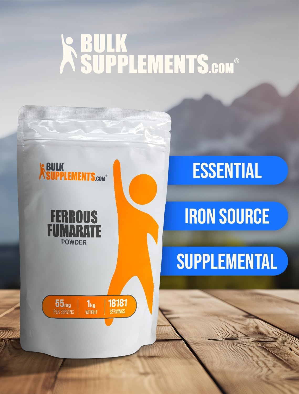BulkSupplements.com Ferrous Fumarate Powder - Iron Supplement, Essential Mineral, 18mg Iron per Serving, Gluten Free - 5kg (11 lbs) Pack of 5