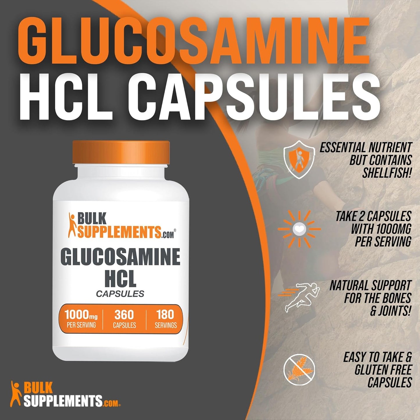 BulkSupplements.com Glucosamine HCl Capsules - 1000mg Joint Supplement, Gluten-Free, 720 Capsules Total