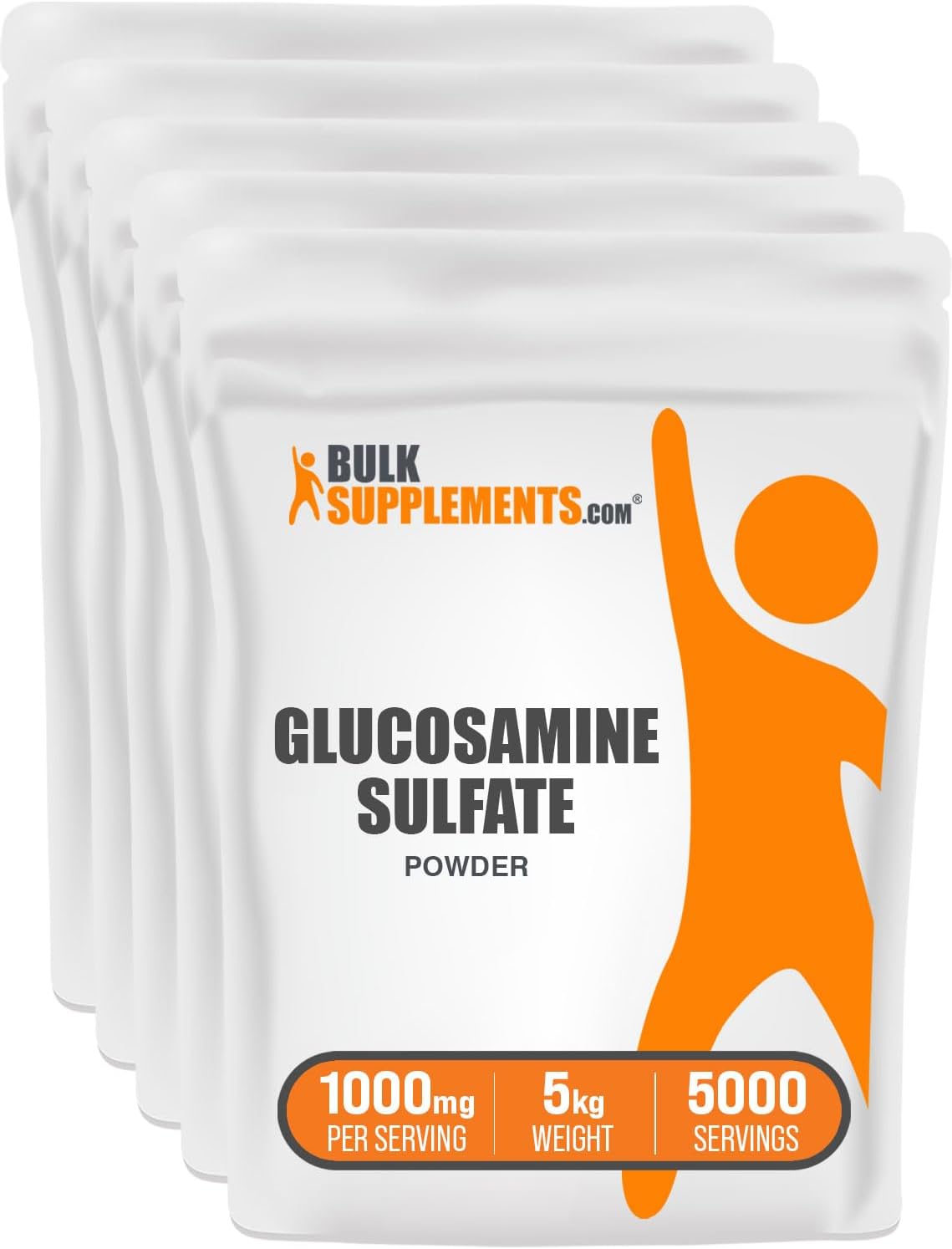 BulkSupplements.com Glucosamine Sulfate Powder - 1000mg per Serving - Joint Support Supplement - Gluten Free - 5kg (11 lbs) (Pack of 5)